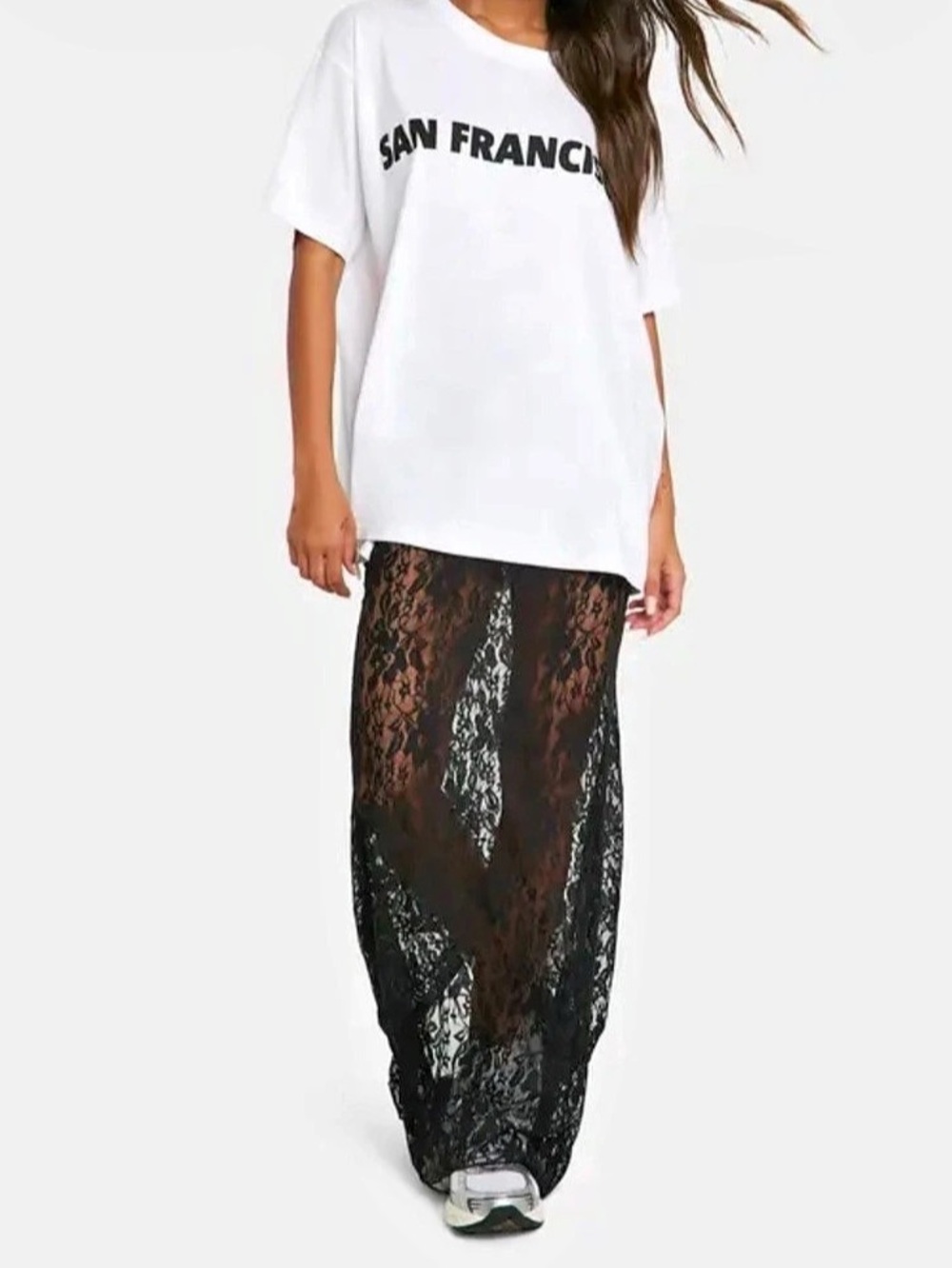boohoo Plus Lace Maxi Column Skirt Black Size 22 NWT